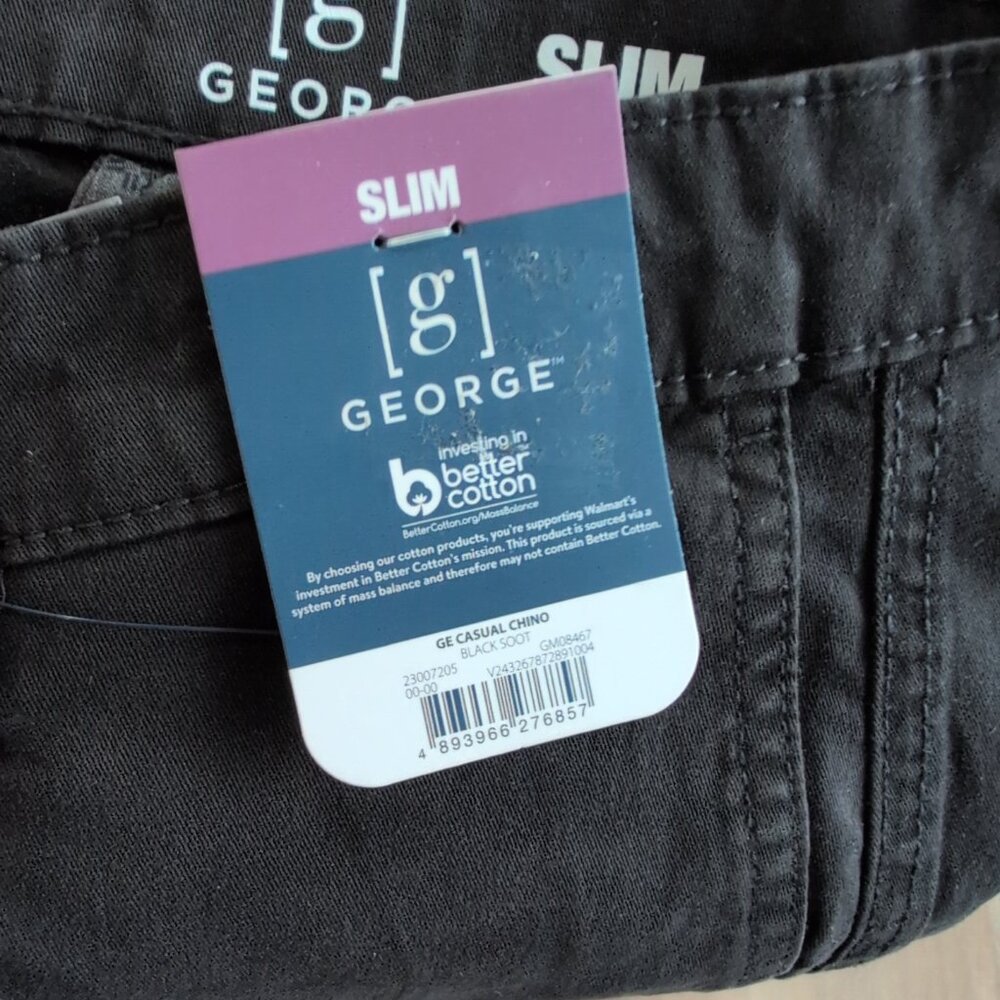 NWT George Slim Fit 30X32 Men's Casual Chinos Black Soot - Picture 3 of 6